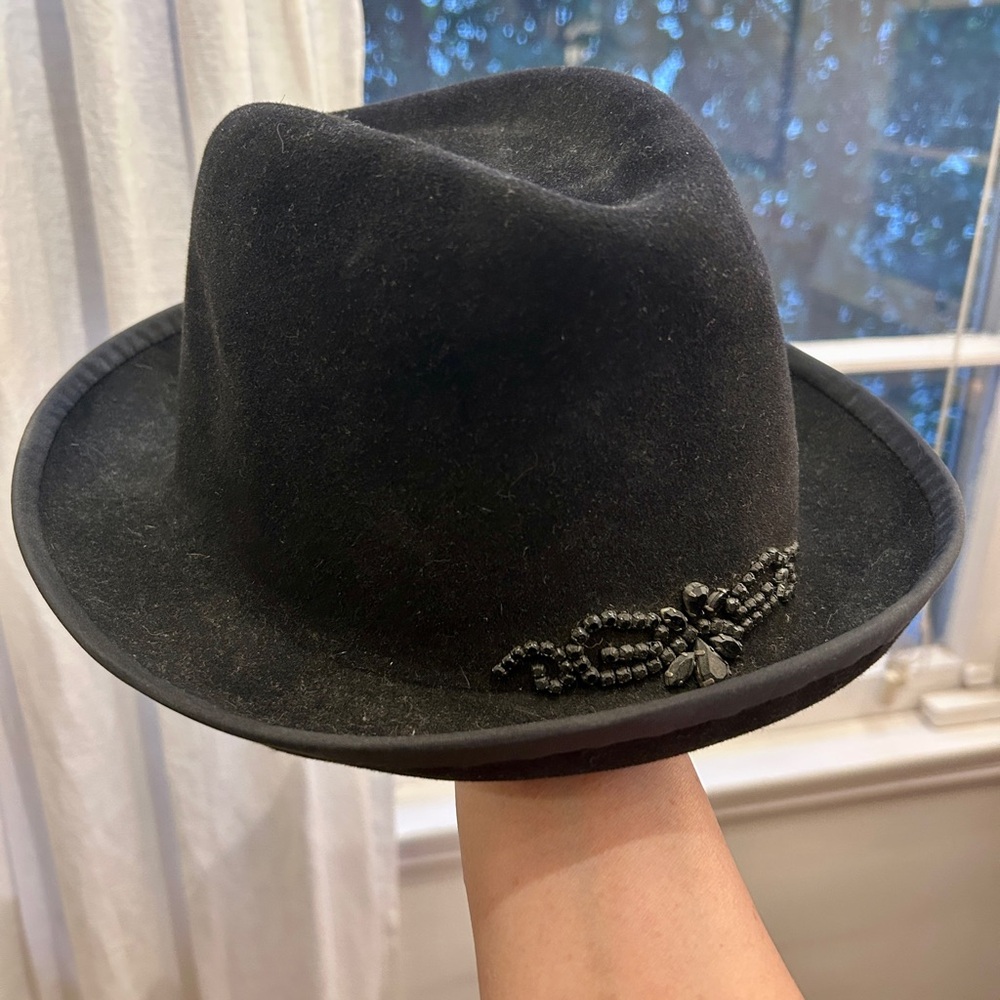 Rod Keenan Black Fedora Hat with Beaded Detail